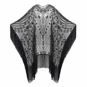 1920s Sequin Beaded Shawl Wraps Fringed Evening Cape Scarf for Wedding