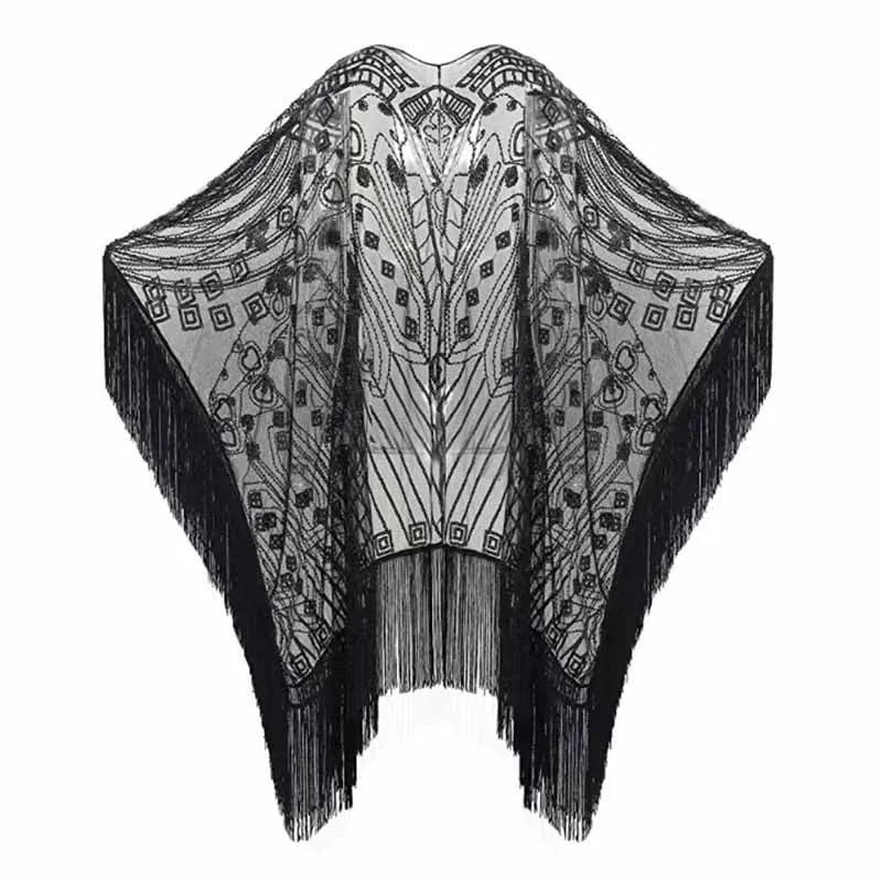 1920s Sequin Beaded Shawl Wraps Fringed Evening Cape Scarf for Wedding