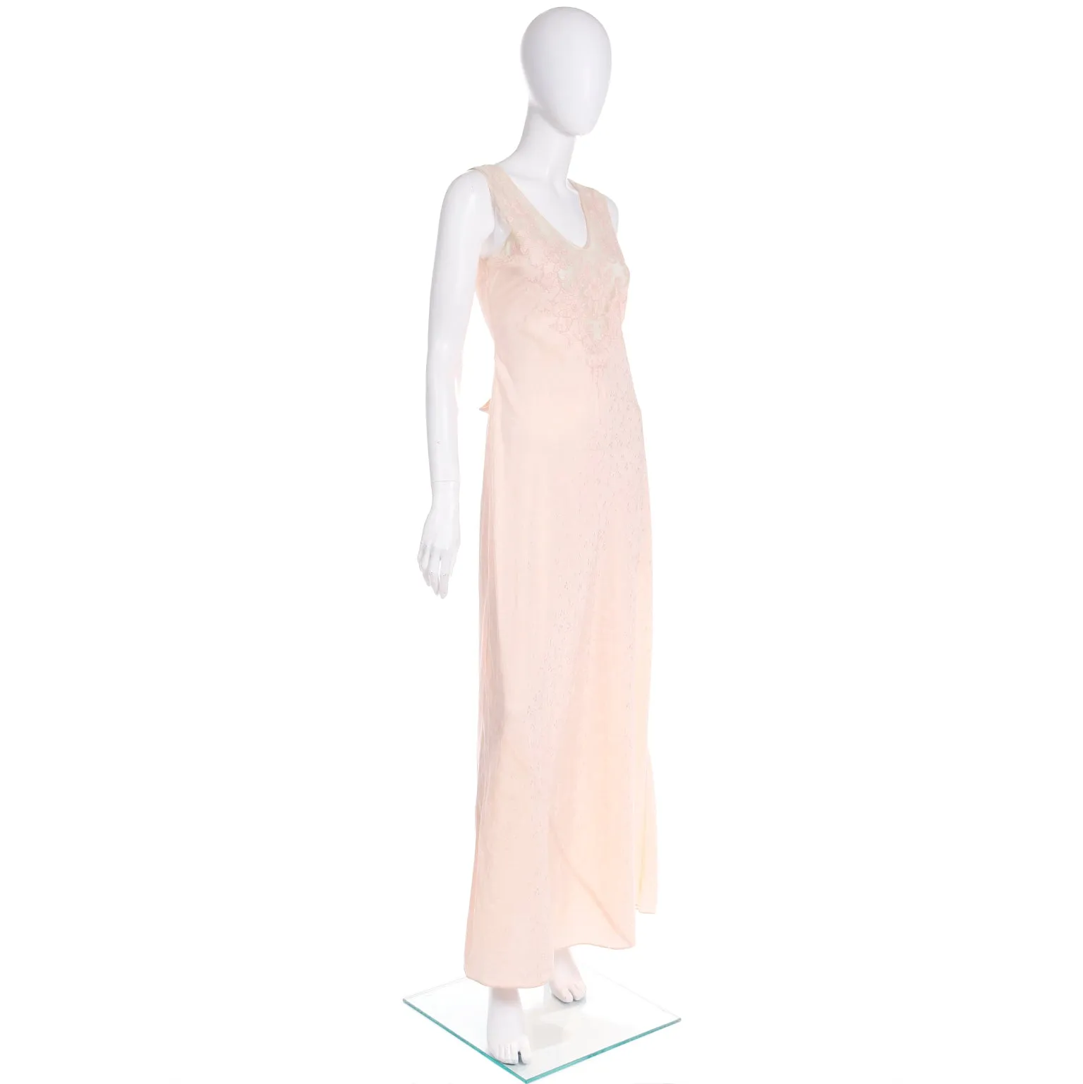 1930s Pink Silk Embroidered Vintage Nightgown W Net & Applique