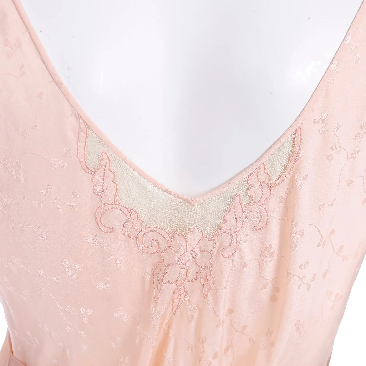 1930s Pink Silk Embroidered Vintage Nightgown W Net & Applique