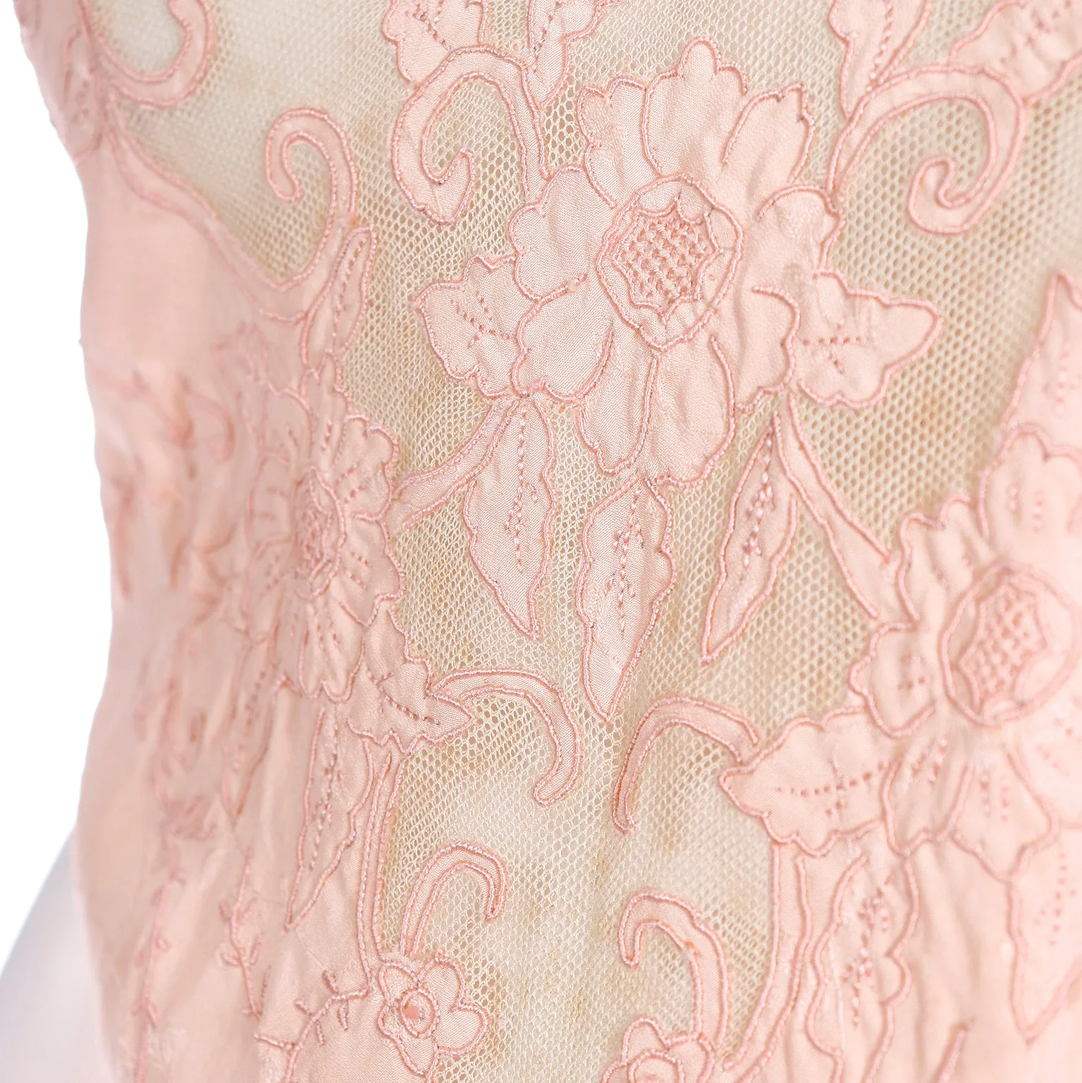 1930s Pink Silk Embroidered Vintage Nightgown W Net & Applique