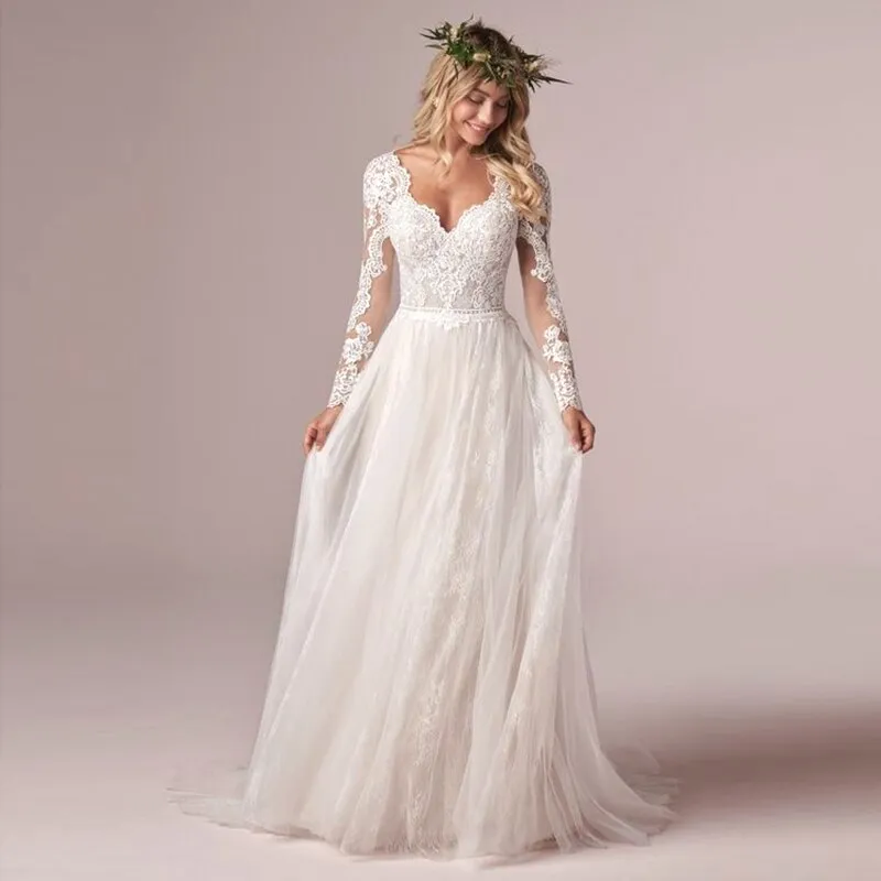 A Line Long Sleeve Bridal Dresses Wedding Dress