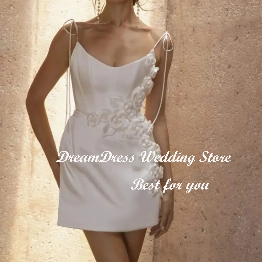 A Line Wedding Second Dress 3D Flowers Satin Backless Sleeveless Bridal Gown