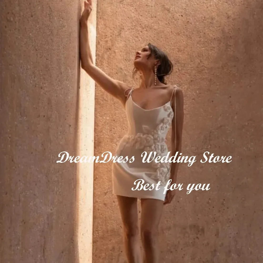 A Line Wedding Second Dress 3D Flowers Satin Backless Sleeveless Bridal Gown