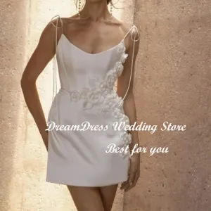 A Line Wedding Second Dress 3D Flowers Satin Backless Sleeveless Bridal Gown