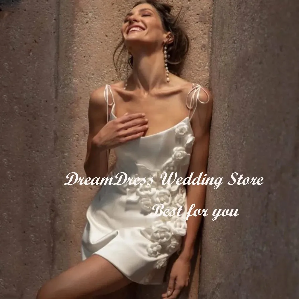 A Line Wedding Second Dress 3D Flowers Satin Backless Sleeveless Bridal Gown