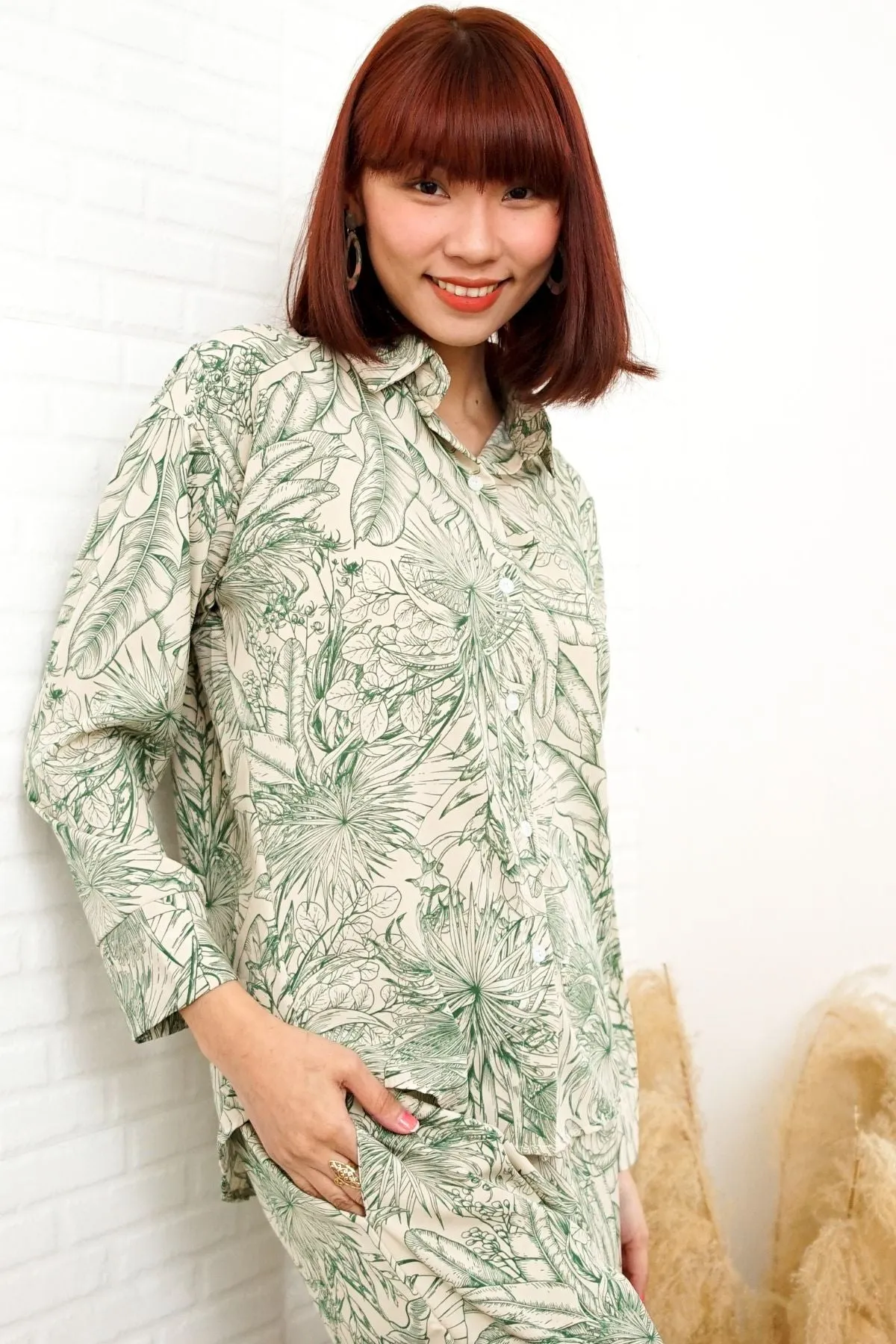 AITANA Tropical Lounge Top & Pants Co-ord (Green)