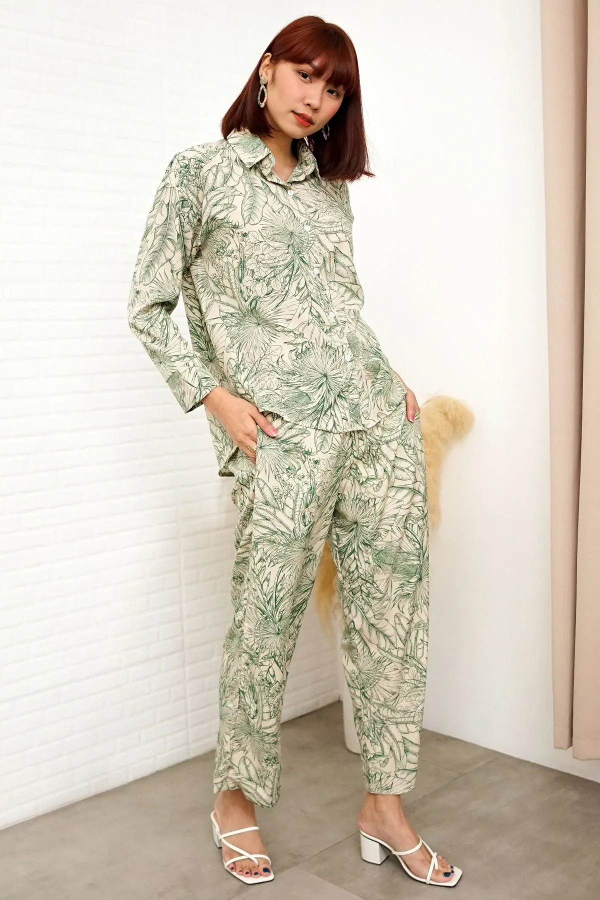 AITANA Tropical Lounge Top & Pants Co-ord (Green)