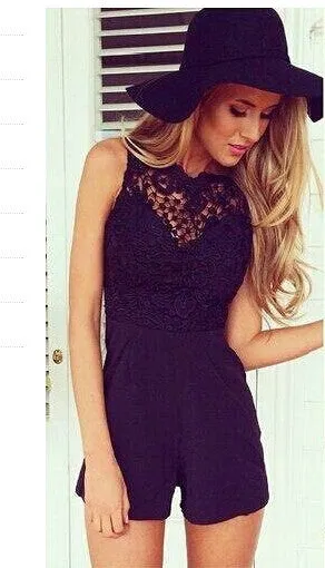 Arrival Tank Slim Women's bodycon jumpsuit With Lace Patchwork playsuit Sleeveless shorts coveralls Macacaos J2314