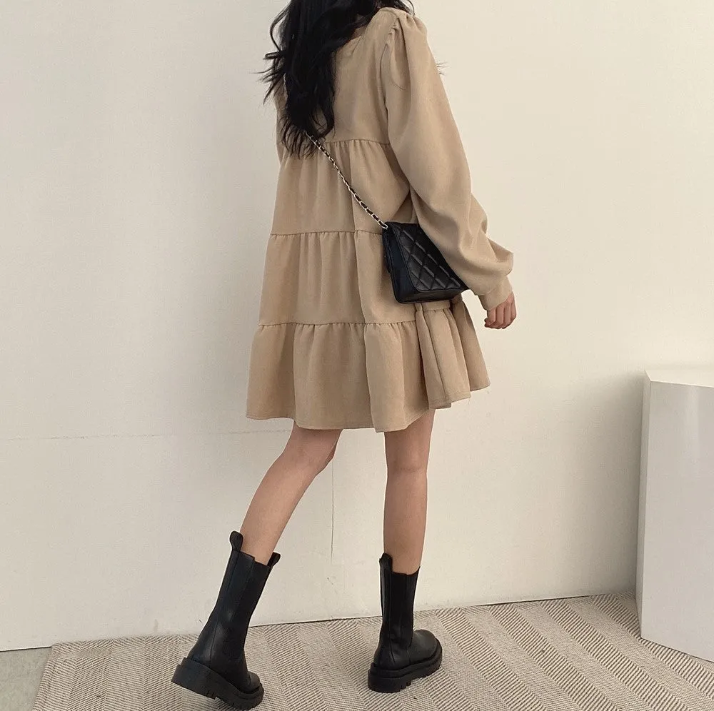 Beige Basic Tiered Dress