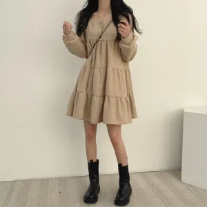 Beige Basic Tiered Dress