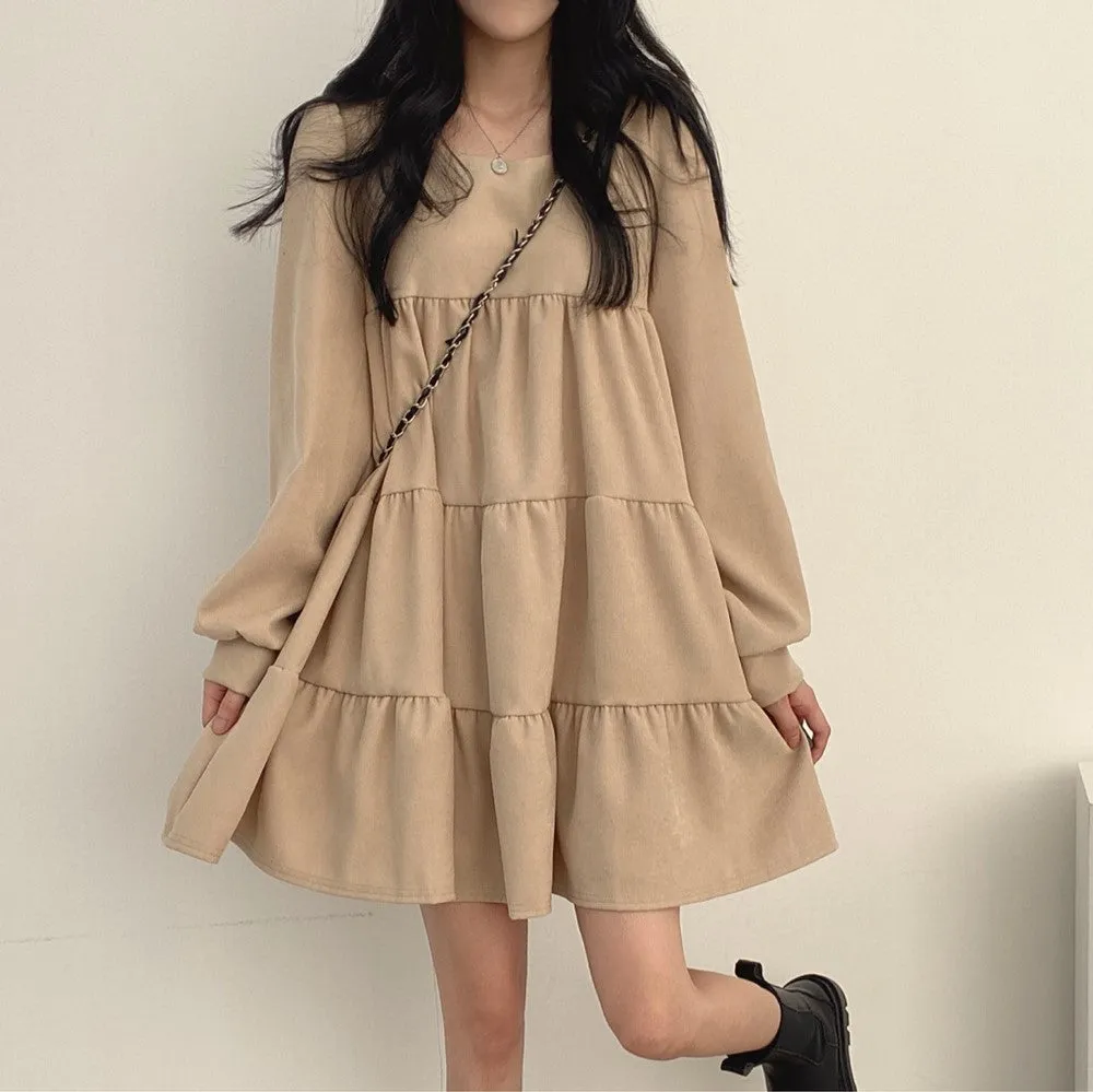 Beige Basic Tiered Dress