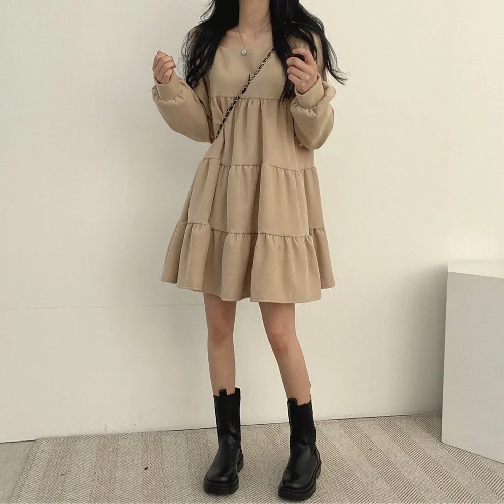 Beige Basic Tiered Dress