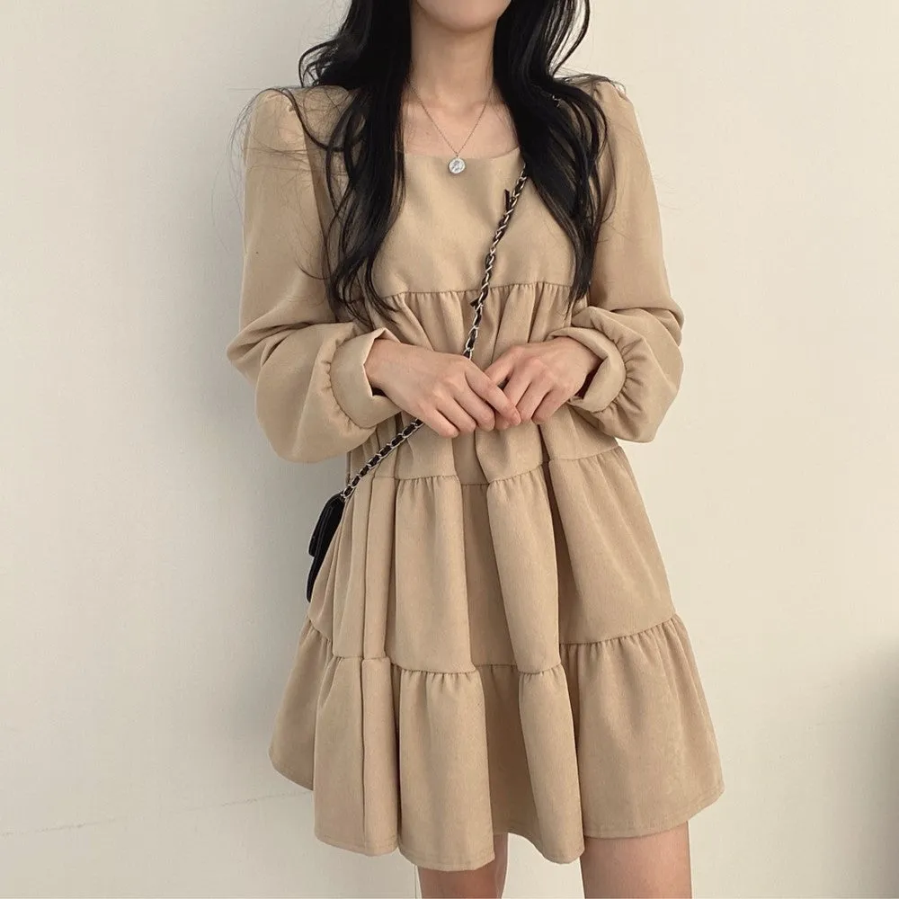 Beige Basic Tiered Dress