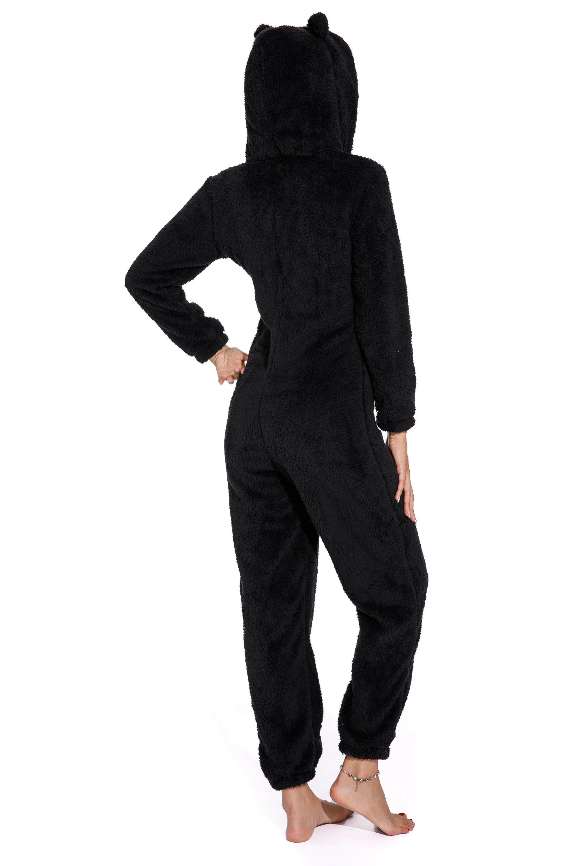 Black-Plus Size Winter Hooded Sleepwear for women