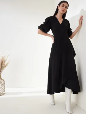 Black Wrap Ruffle Maxi Dress