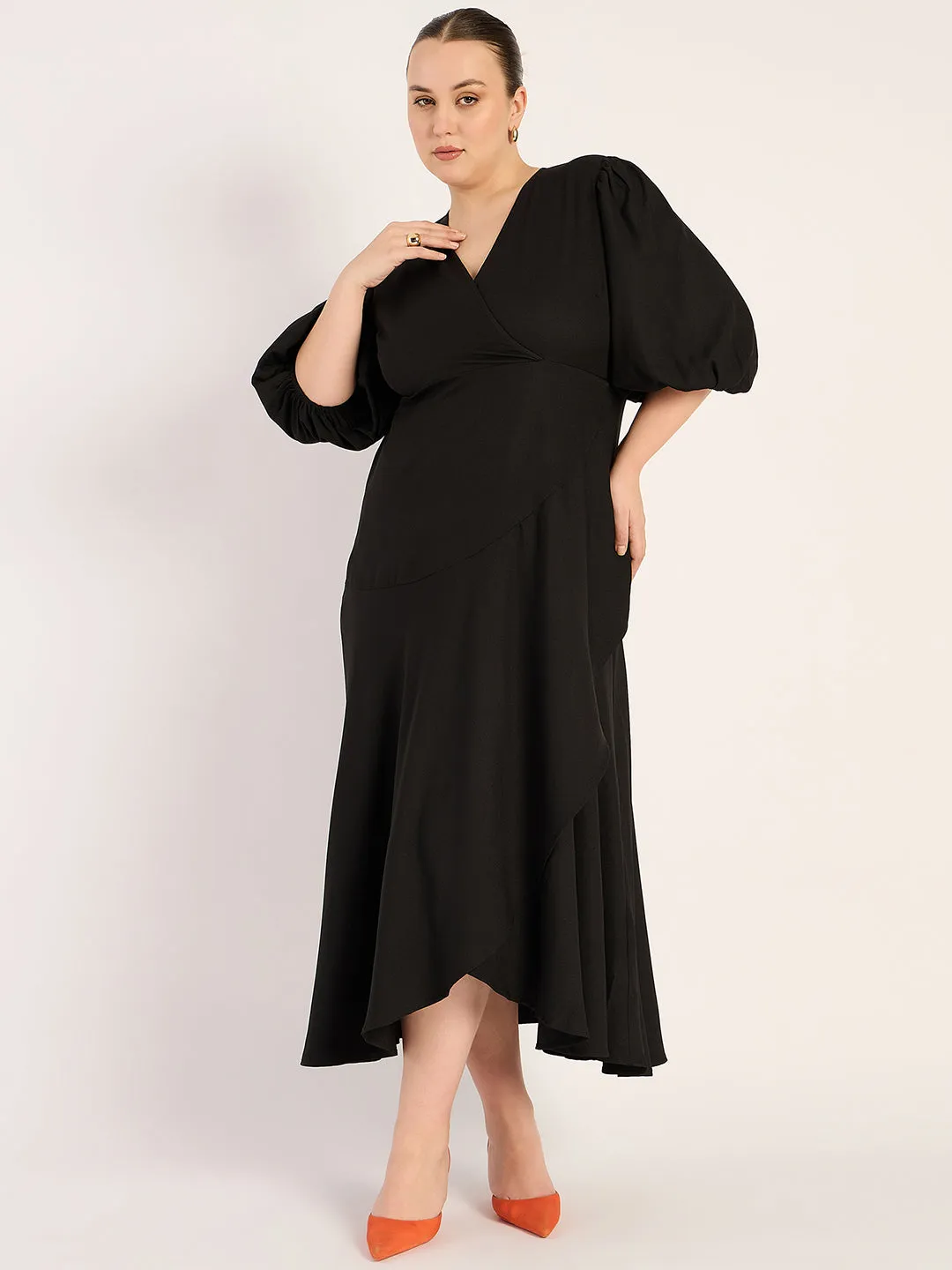 Black Wrap Ruffle Maxi Dress