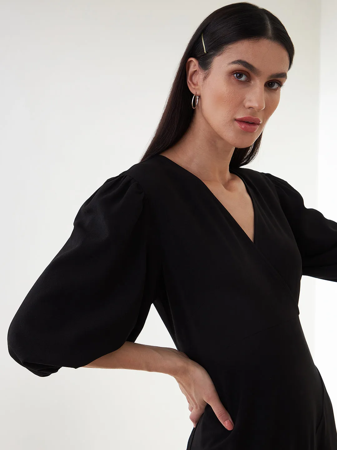 Black Wrap Ruffle Maxi Dress
