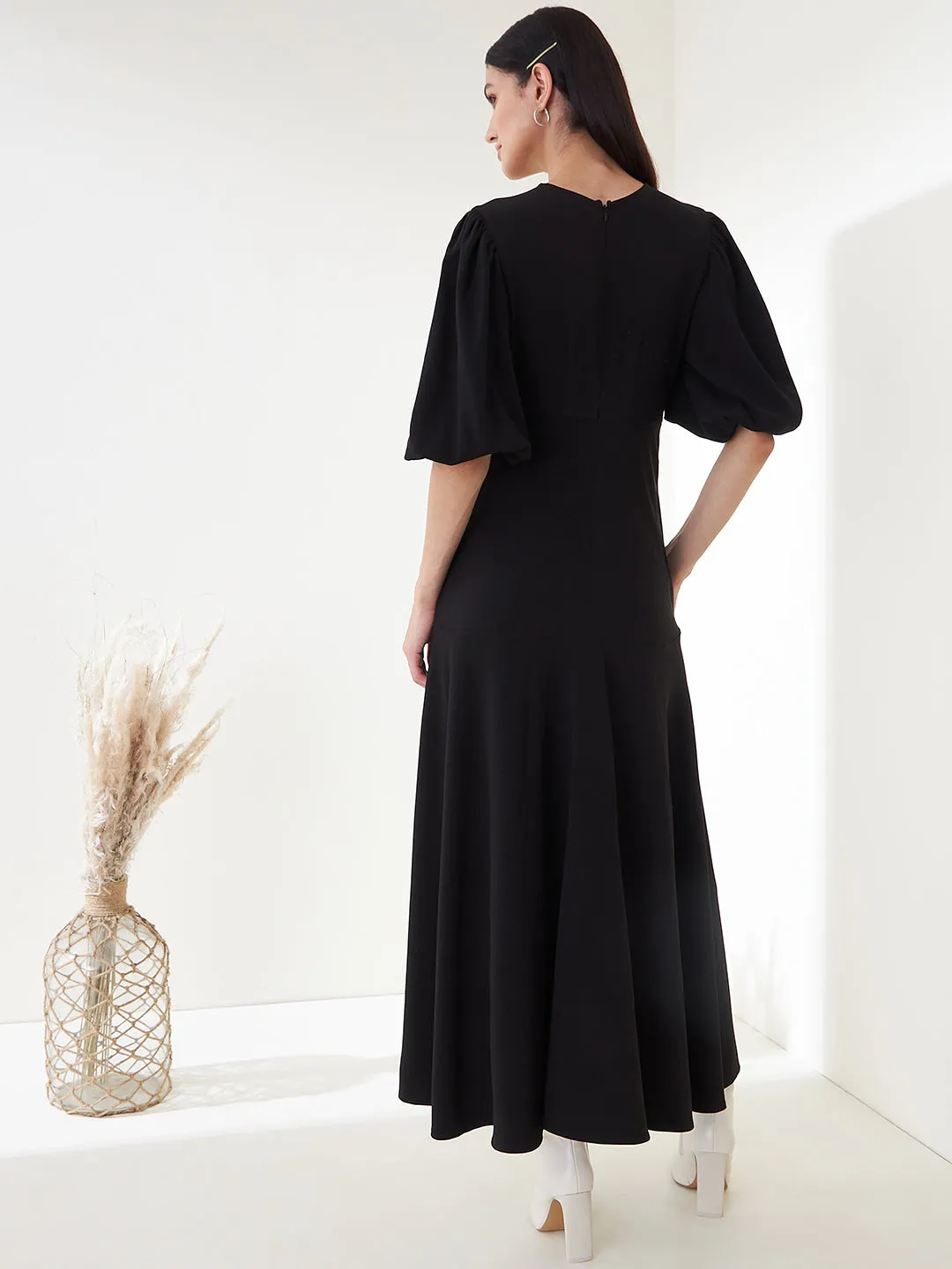 Black Wrap Ruffle Maxi Dress