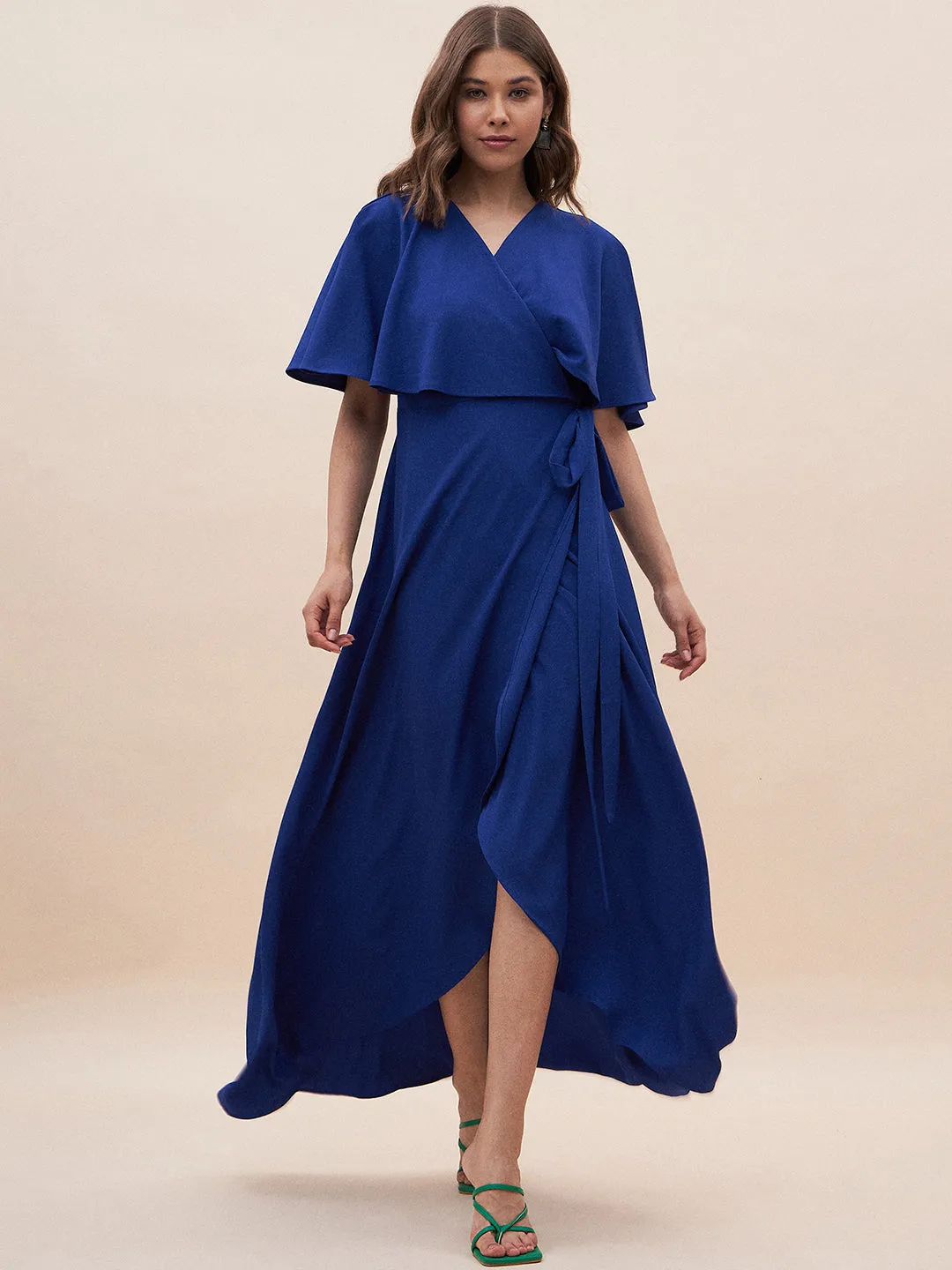 Blue Wrap Formal Maxi Dress