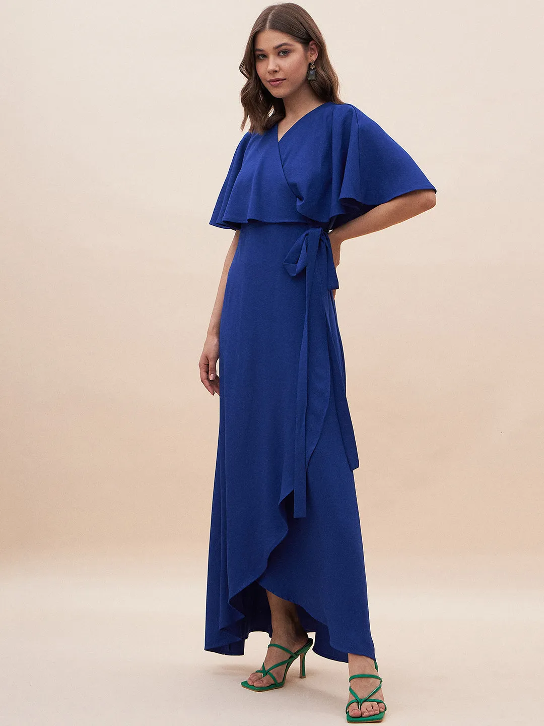 Blue Wrap Formal Maxi Dress