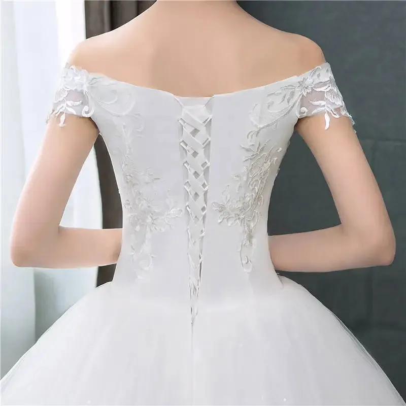 Boat Neck Wedding Dresses Simple Off White Sleeveless Wedding Gown
