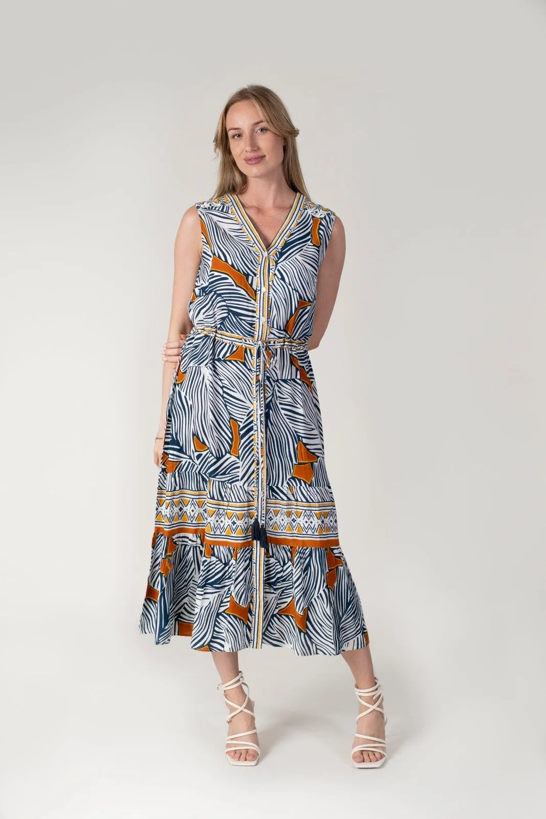 Bold Abstract Dress - Navy & Orange