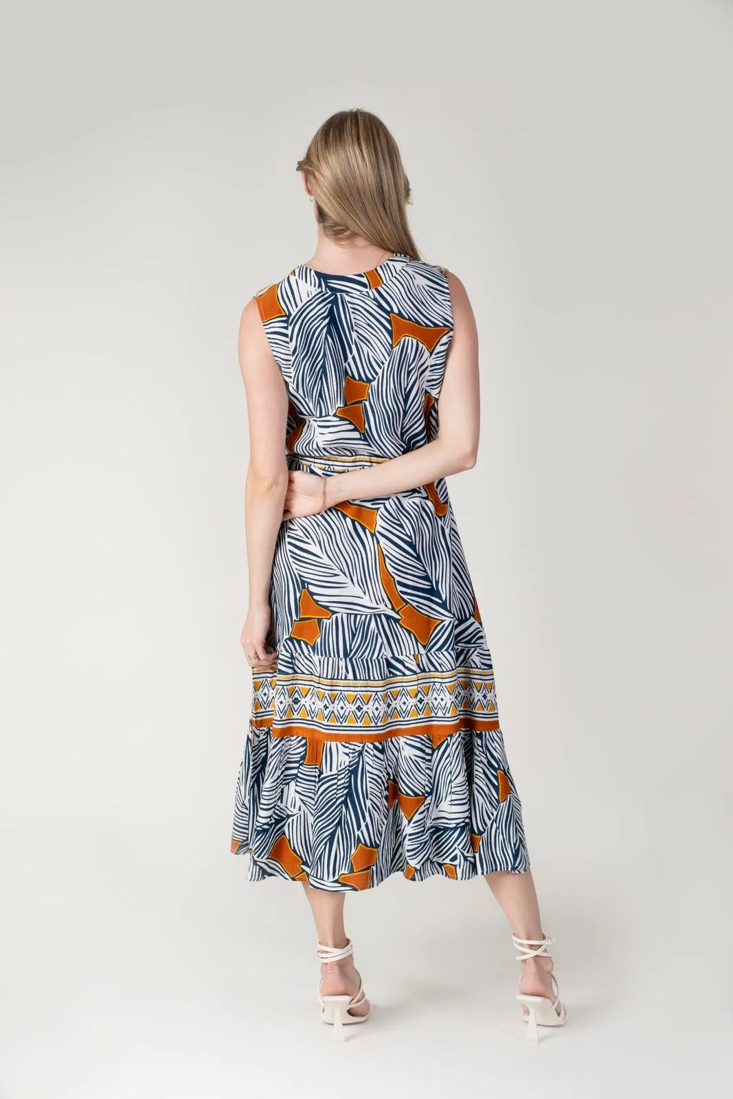 Bold Abstract Dress - Navy & Orange