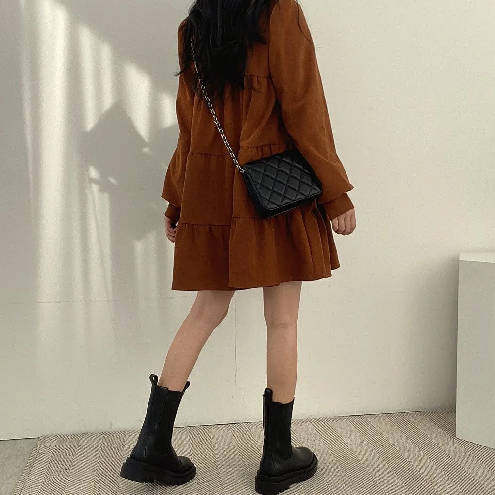 Brown Basic Tiered Dress