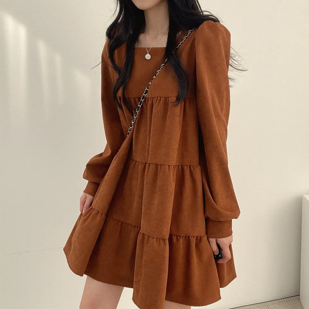 Brown Basic Tiered Dress