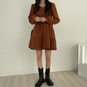 Brown Basic Tiered Dress