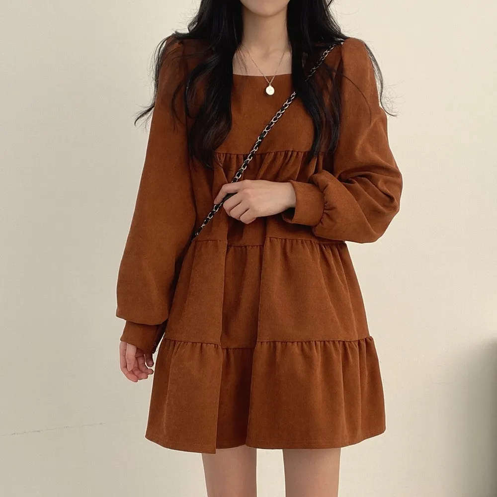 Brown Basic Tiered Dress