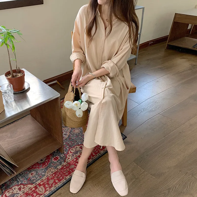 Brown Longline Button Down Shirt Dress