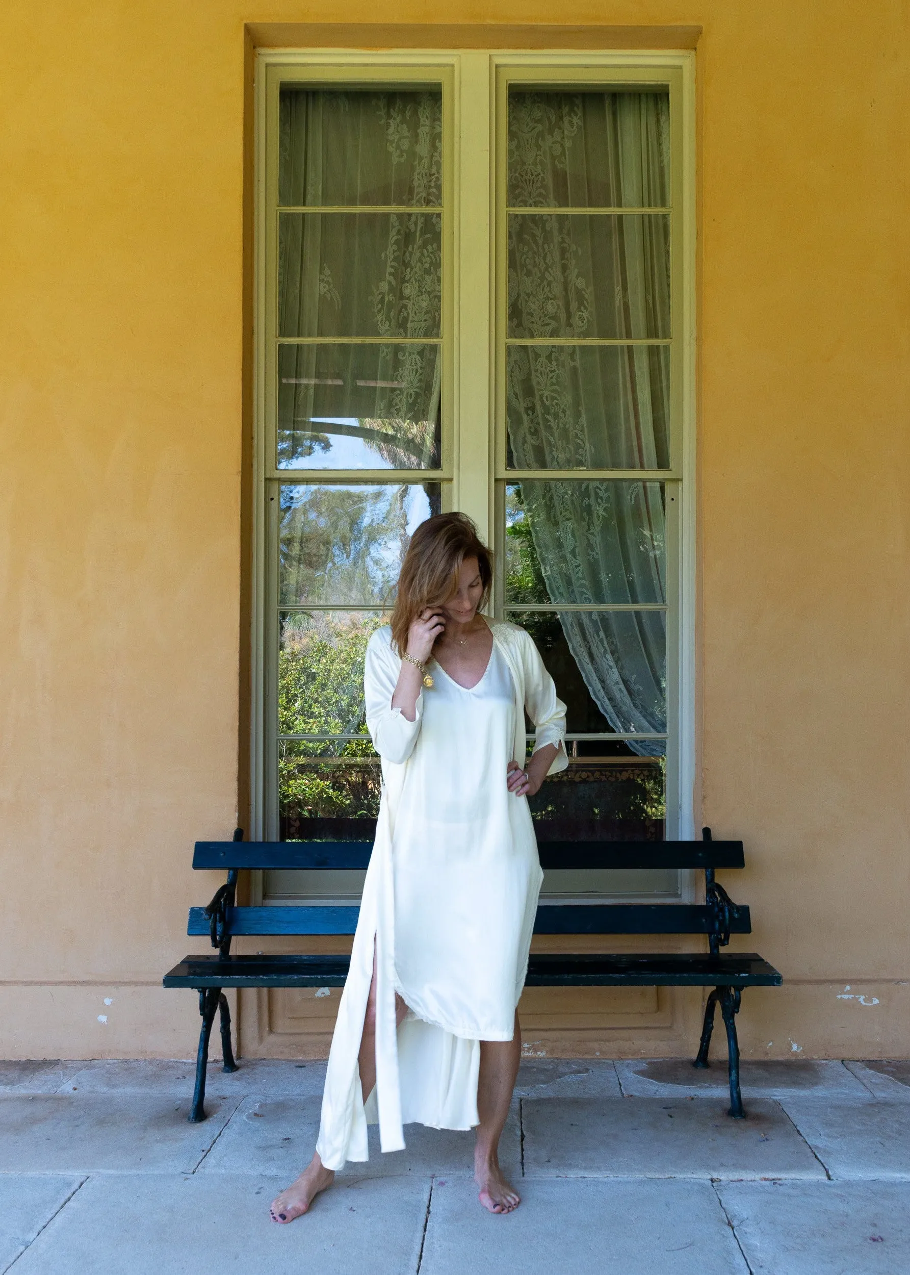 Carmella Caftan in Ivory Silk