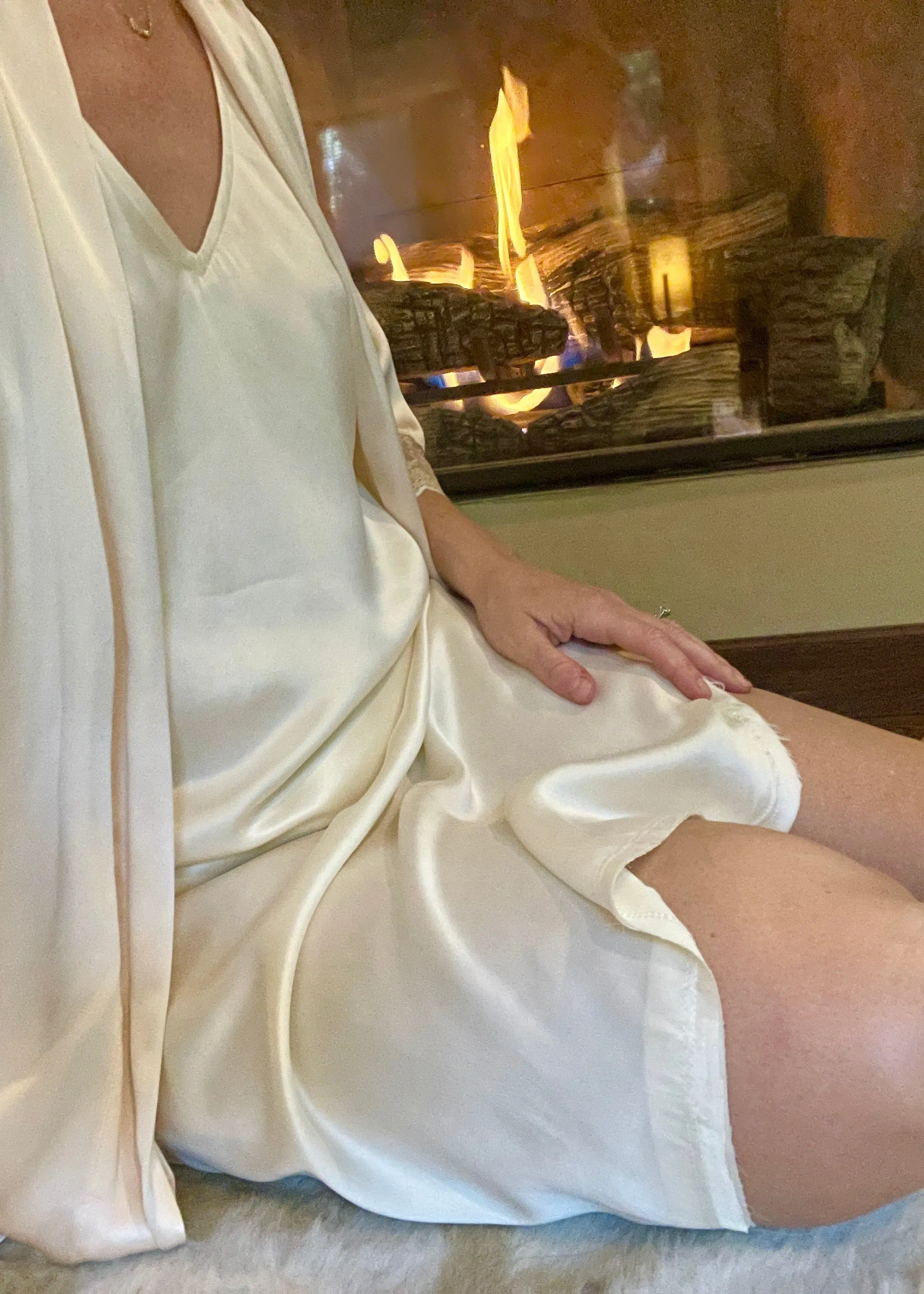 Carmella Caftan in Ivory Silk