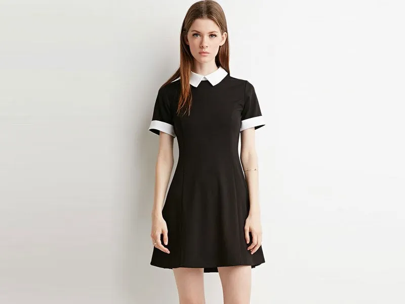 Casual Black Dress with Collar