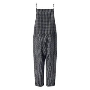 Casual Loose Plaid Straps Front Pocket Harem Jumpsuits Overalls For Women