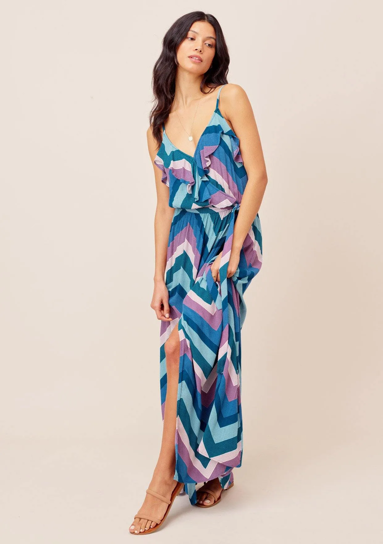 Cecily Color-Pop Ruffle Maxi Dress
