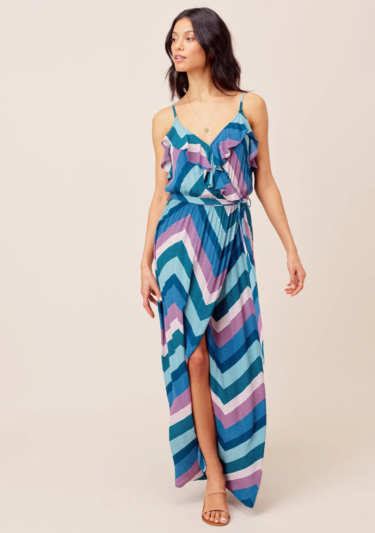 Cecily Color-Pop Ruffle Maxi Dress