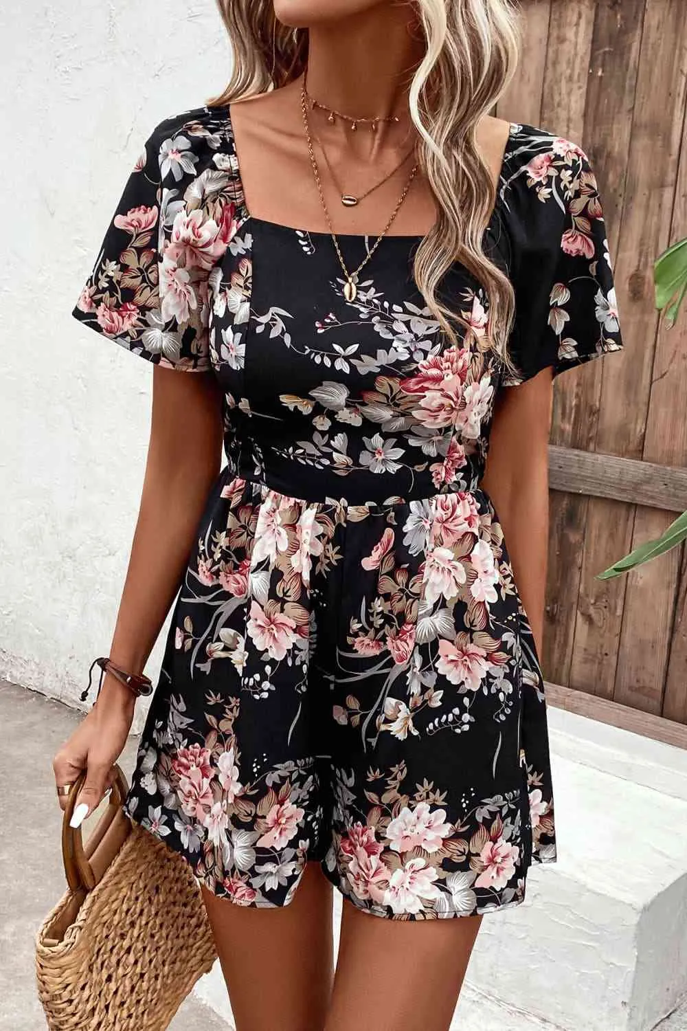 Chase Floral Cutout Tie Back Romper