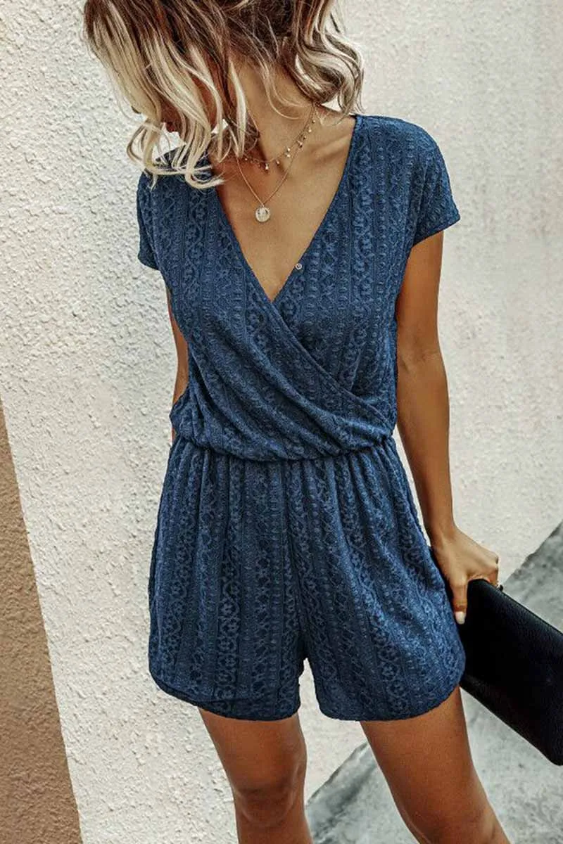 Chicindress Solid V Neck Short Sleeve Loose Romper