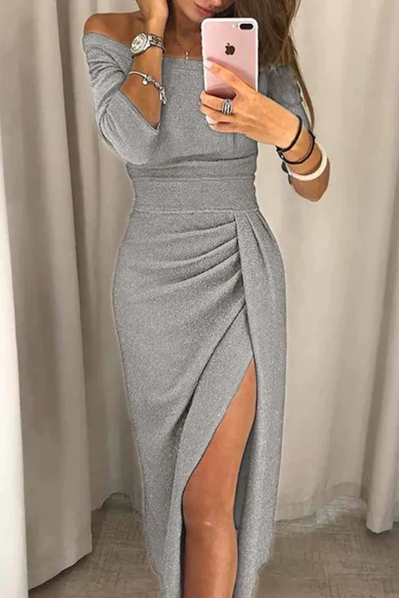 Chicindress Wrap Hip Slit Collar Maxi Dresses(5 Colors)