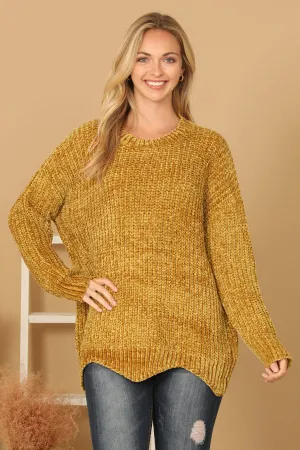 CHUNKY CHENILLE KNIT SWEATER WITH SCALLOPED HEM SWEATER