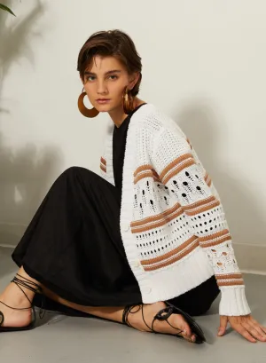 Chunky Multi Stitch Cardigan - Bleach White / Wicker