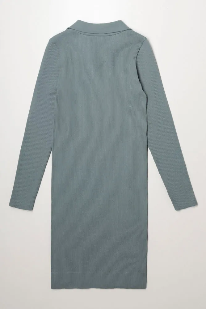 Collar Seamfree Dress Blue