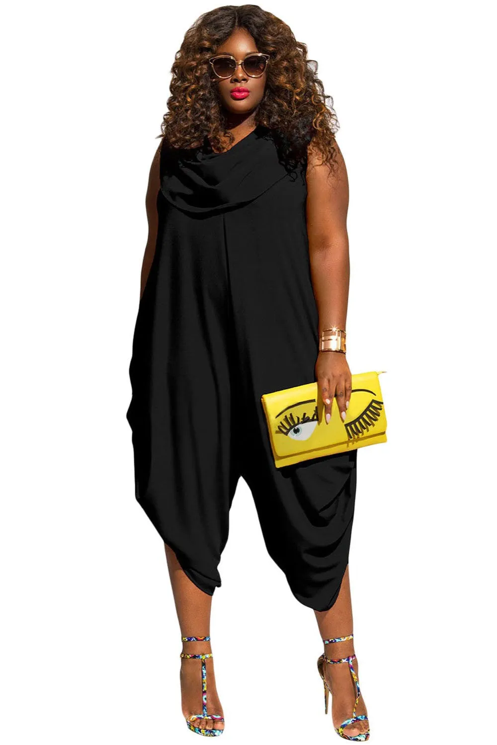 Cowl Neck Harem Jumpsuit  Zipper Back Playsuit