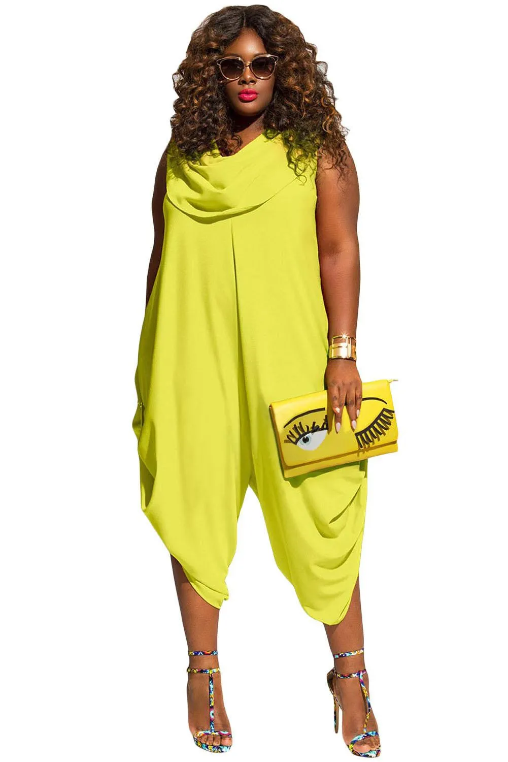 Cowl Neck Harem Jumpsuit  Zipper Back Playsuit