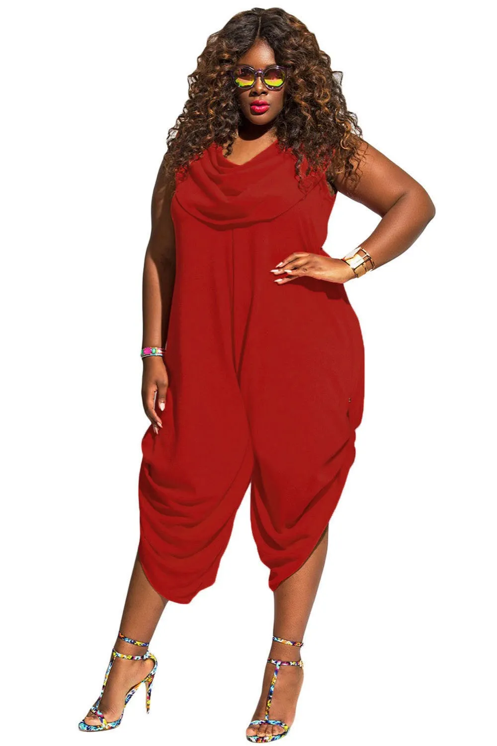 Cowl Neck Harem Jumpsuit  Zipper Back Playsuit