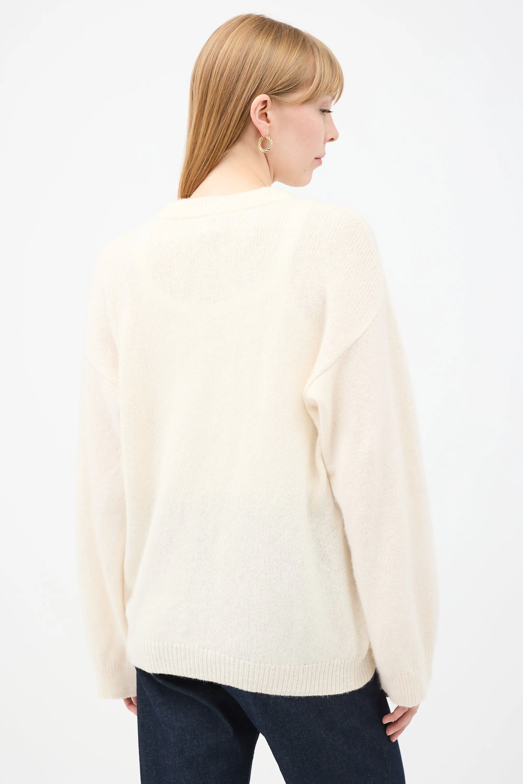 Cream Wool & Cashmere Monogram Embroidery Sweater