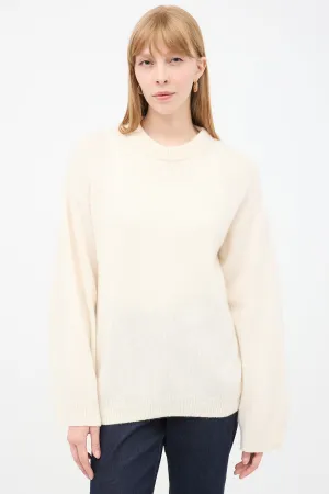 Cream Wool & Cashmere Monogram Embroidery Sweater